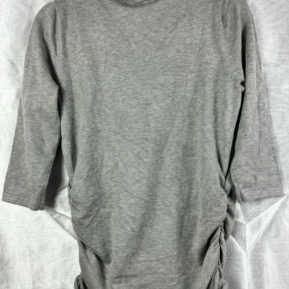 Pink Rose Cowl Neck 3/4 Sleeve Gray/Grey Sweater with Ruched Sides Large - Picture 2 of 9